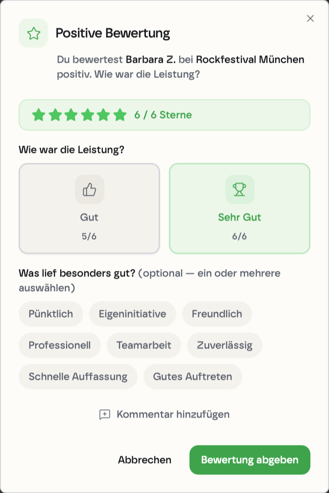 kyoX Positive Bewertung: 6/6 Sterne mit Tags wie Pünktlich, Eigeninitiative, Professionell
